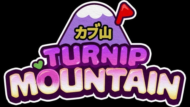 Playful, cartoonish font with gradient colors; mountain and flag icon.