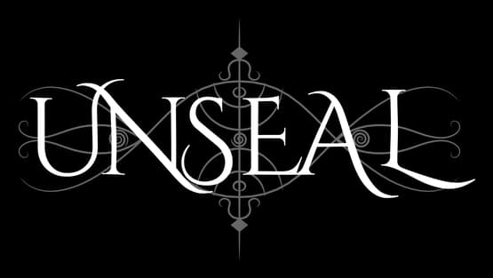 Unseal: Ornate gothic wordmark with interlaced curves and central sigil-like cross.