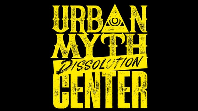 Bold, distressed font with an eye symbol inside a triangle.