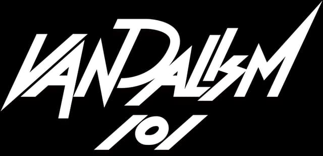 VANDALISM101: Sharp italic wordmark with jagged cuts and slashed 101 below.