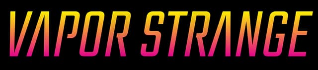 Vapor Strange: Sleek italic sans-serif in neon gradient with elongated cutout A.