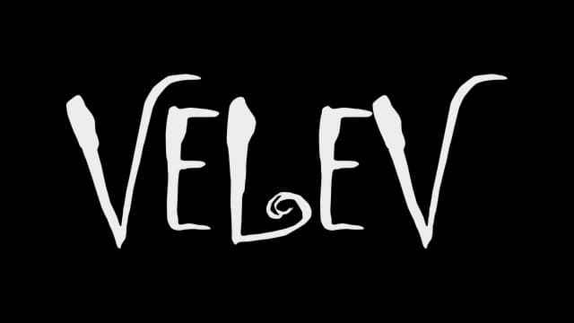 Curved, elongated white letters with a swirling element in the middle.