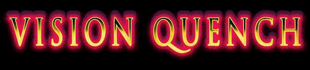 Vision Quench: Bold beveled serif letters with gold gradient and magenta glow outline.