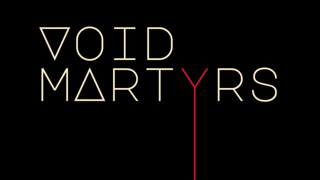 Stylized geometric font with a red Y-like symbol, evokes eerie atmosphere.