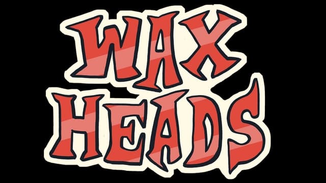 Curved, red letters with bold outlines; retro cartoon style.