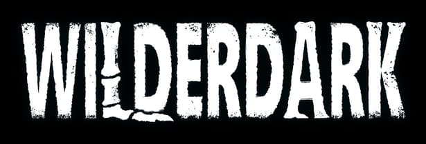 Wilderdark: Distressed bold white caps with cracked “I” and thick dark outline.