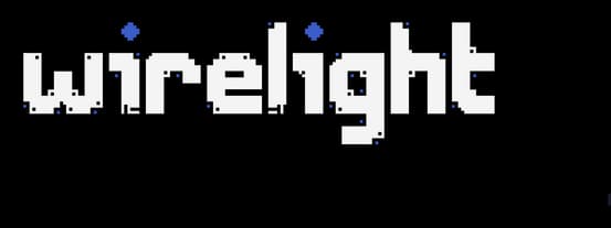 Wirelight: Chunky pixel font with beveled edges, outlined and dotted with blue nodes.