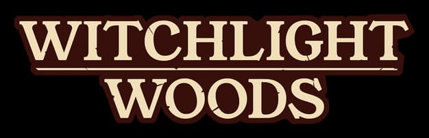 Witchlight Woods: Bold serif title with inset shading, thick outline, and drop shadow.