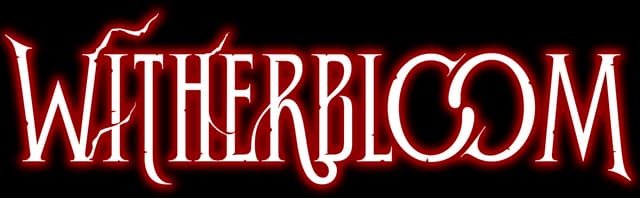 Witherbloom: Gothic serif wordmark with jagged edges, bold outline, slight shadow.