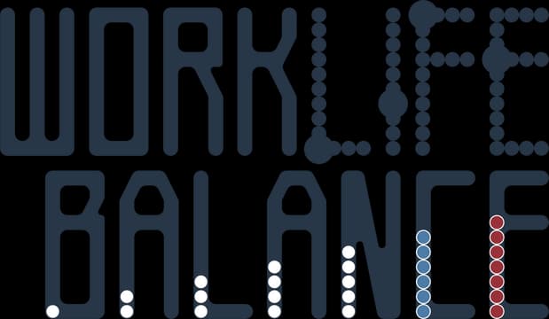 Work Life Balance: Bold, blocky letters with dotted accents, futuristic design.