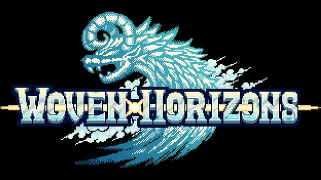 Woven Horizons: Pixelated text with a stylized blue dragon entwining the letters.