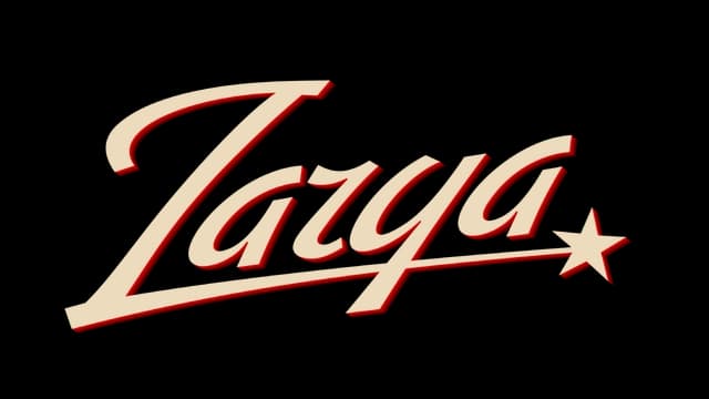 Stylized script font with italic slant and bold red shadow, ending in a star.