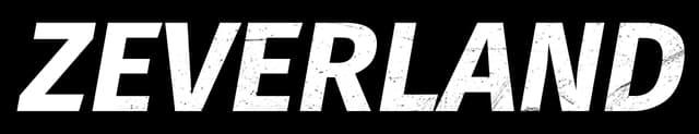 Zeverland: Bold italic block letters with sharp cuts and horizontal speed-line slashes.