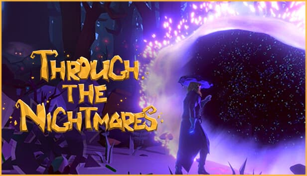 A wizard in a mystical forest stands before a glowing purple portal, surrounded by floating energy.