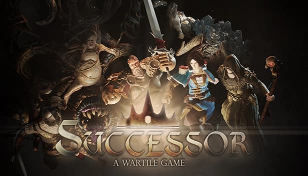 A variety of medieval fantasy characters, including a knight, a mage, and monstrous creatures in battle.