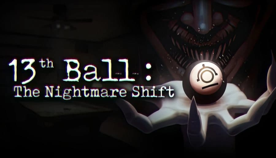 13th Ball: Glowing billiard ball with black symbol hovers over outstretched hands in a dim bar interior at night.
