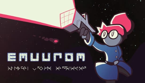 A young girl with red hair and blue coat holds a futuristic weapon, emitting a bright light in space.
