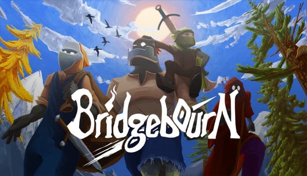 Four masked warriors stand under a bright sun with birds above; a tiny ninja sits on one’s shoulder.