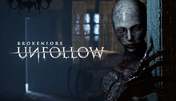 Pale, blood-covered humanoid creature with elongated fingers lurks from a dark doorway in dim lighting.