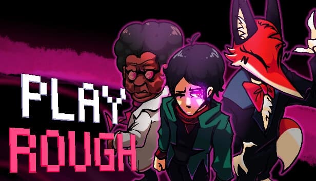 Three characters featuring a young man with glowing eye, an old woman, and a red fox in a suit.