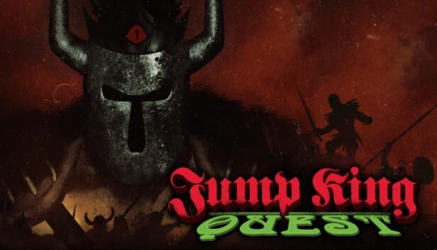 A dark armored figure with a horned helmet dominates the foreground; silhouettes of warriors battle.