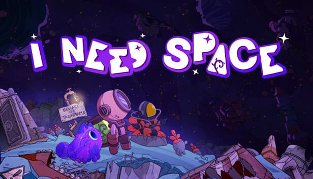 A young astronaut with a helmet stands on a rocky planet with a purple alien cat companion under stars.