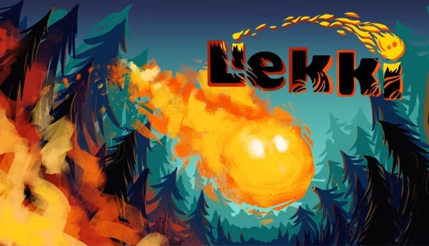 A glowing fireball with a face streaks through a dense, dark forest, illuminating the trees.