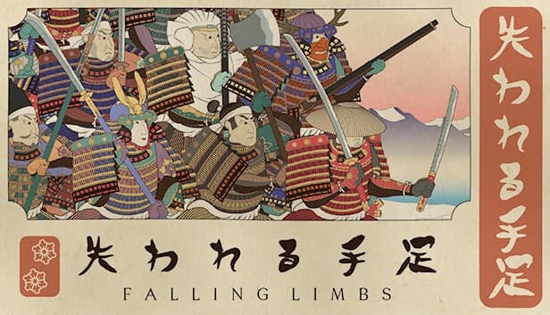 A group of samurai in colorful armor and helmets, holding katanas and rifles, stand ready against a sunset sky.