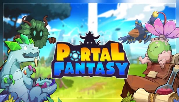 A crystal dragon and bush creature appear on the left; right features a flower-topped vegetable, bird.