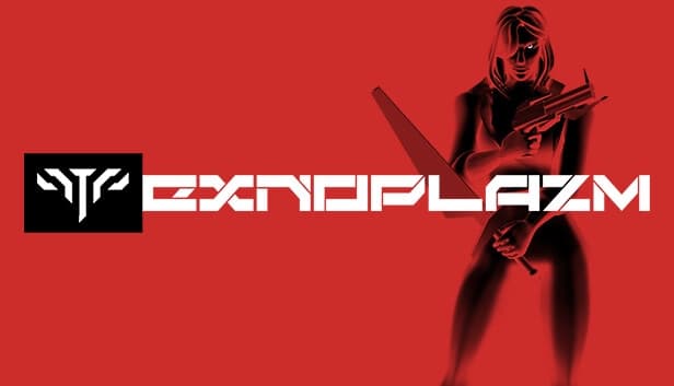 A woman in silhouette holds a large sword and gun against a bold red background, exuding mystery.