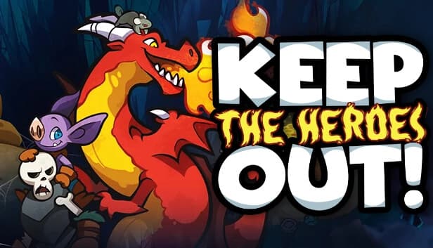 A vibrant red dragon with a playful rat and bat on its back stands beside a small, puzzled skeleton.