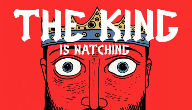 A cartoonish king with wide eyes stares ahead, wearing a gold crown on a bold red background.