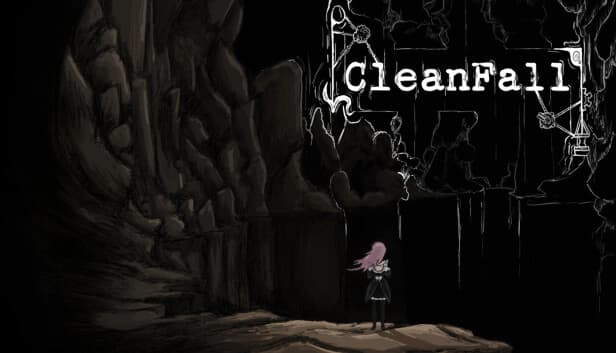 A young girl with pink hair stands at the edge of a rocky ledge, gazing into a vast dark cavern.