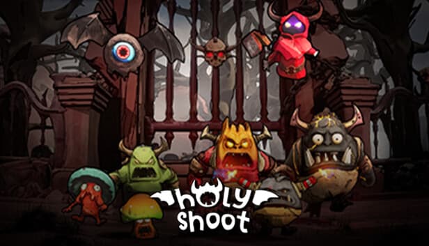 Monstrous creatures with varied features stand before a dark, ominous gate in a shadowy forest.
