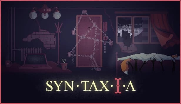 A fox sleeps on a bed, while hands emerge from beneath. The door is chained and the window is broken.