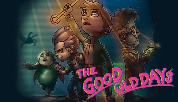 A young boy holds a glowing key high, with three companions nearby. A menacing hand reaches out.