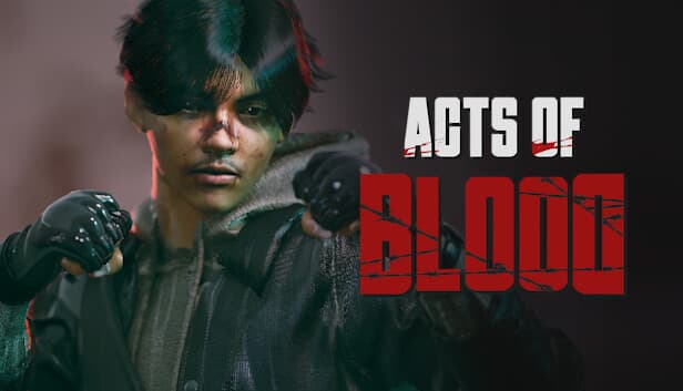 Acts of Blood: Young man with dark hair and gloves in fighting pose, set against a dark backdrop in a gritty environment.