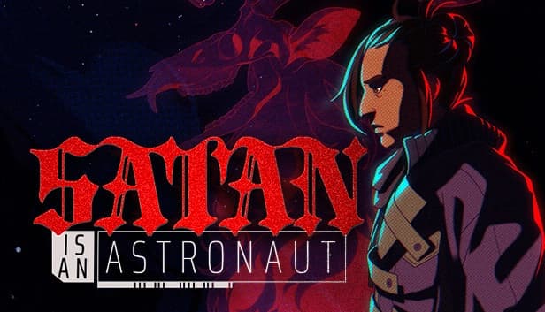 A man with long hair in a futuristic jacket faces forward, with a red, shadowy creature behind him.