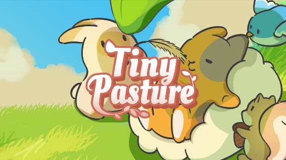 Cute animals gather in a lush field; a fluffy sheep and a green bird play nearby.