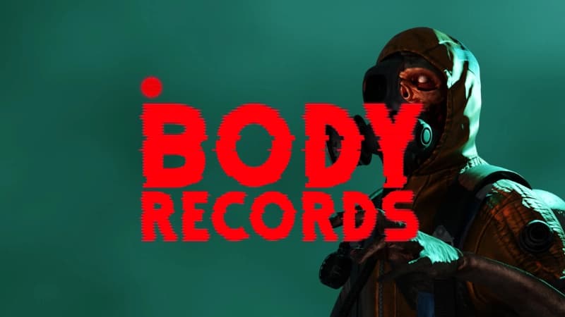 A zombie clad in a gas mask and hazmat suit stands ominously, set against a dark green backdrop.