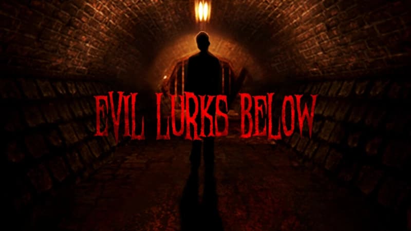 A man stands silhouetted in a dimly lit, narrow brick tunnel, creating a tense atmosphere.