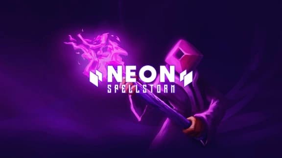 A cloaked figure wields a glowing purple staff, casting spells in darkness. Its face is a hollow diamond.