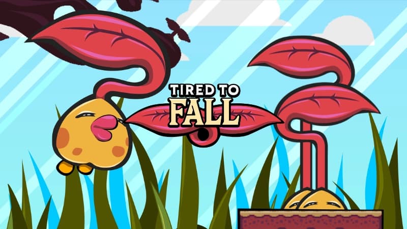 Three large, whimsical plants with red lips stretch from the ground against a bright, sunny sky and tall grass.