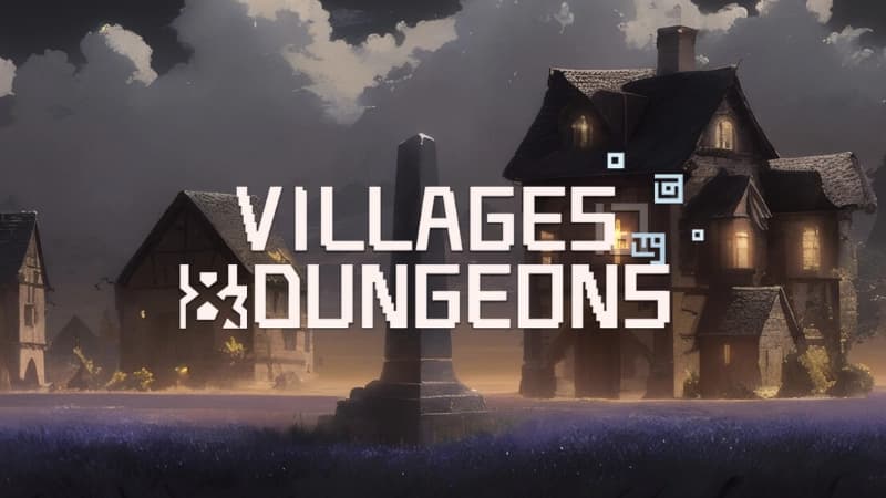Night scene of quaint village cottages under a cloudy sky, with a stone obelisk in the foreground.
