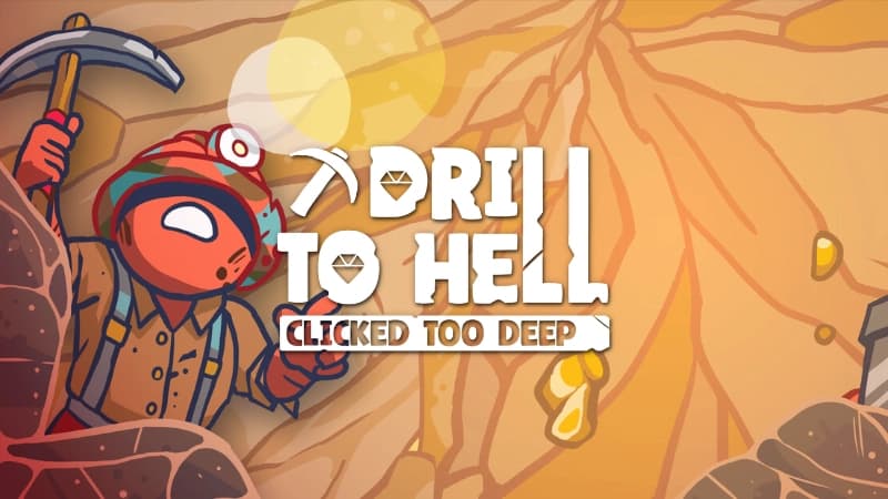 A miner with red face and helmet holds a pickaxe in a cave. Golden nuggets floating.