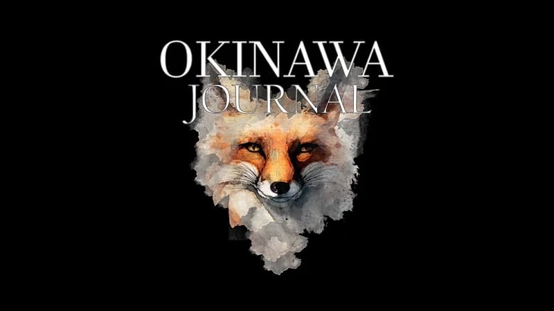 Decorative watercolor fox face with vivid orange fur and piercing eyes, blending seamlessly into dark background.