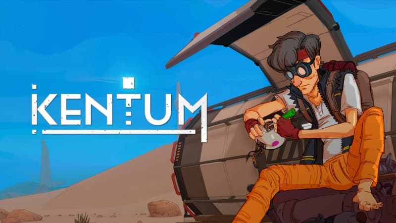 Barefooted man with goggles sits beside a crashed space capsule, repairing a device with a screwdriver in a desert setting.