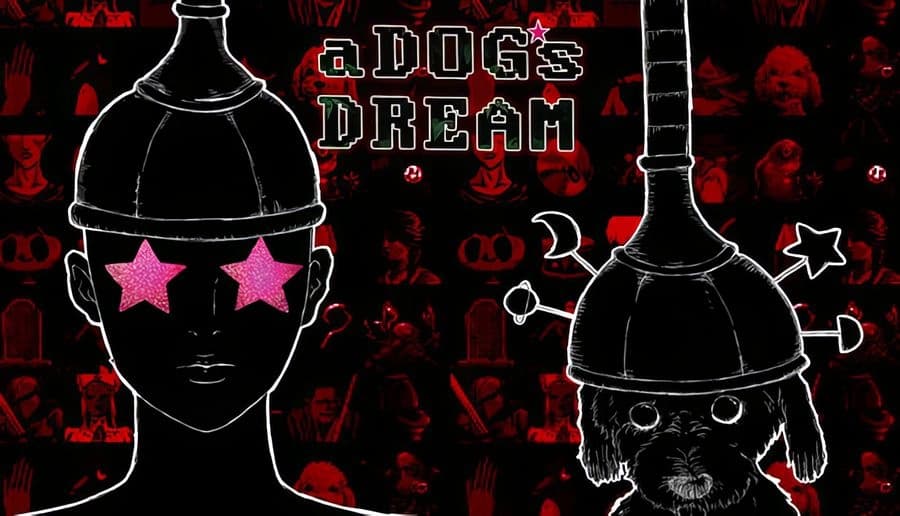 a Dogs Dream: faceless woman silhouette stands by a console under stars in a dark, grainy space-like scene.