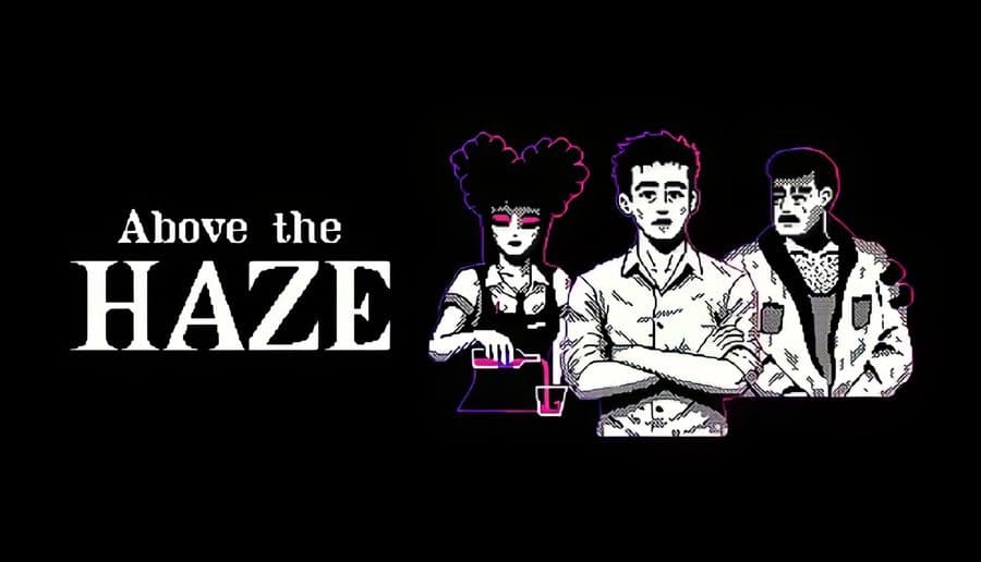 Above the Haze: Three people pose with crossed arms—a woman with afro puffs, two men—in stark black background.