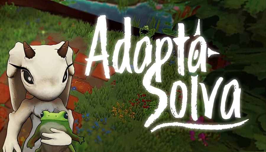 Adapta Solva: Young creature casting magic in lush garden with stone path and serene pond.